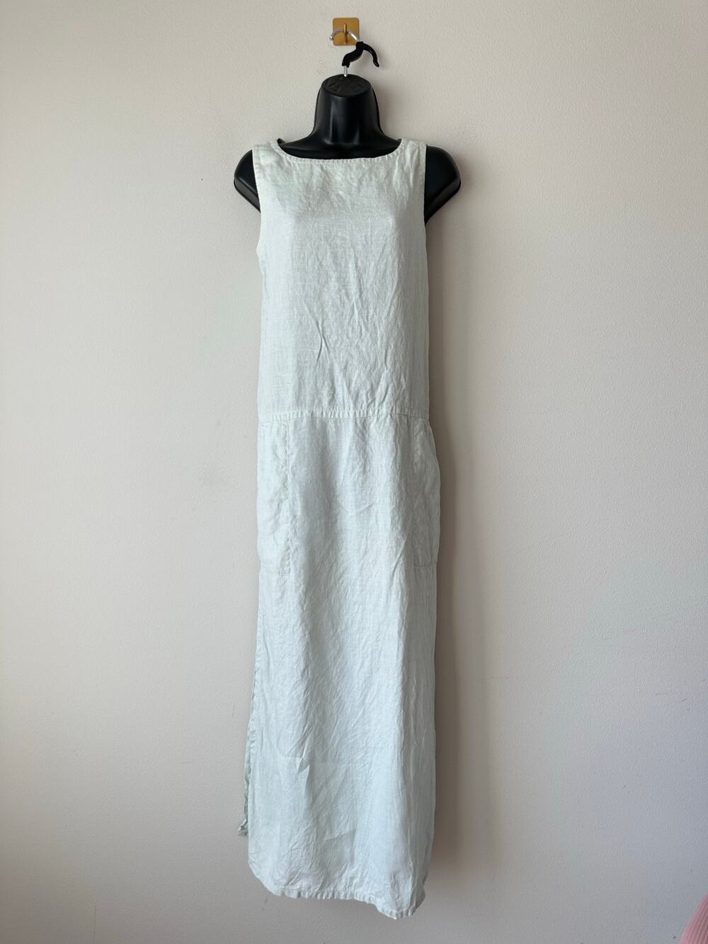 Vintage 90s Leon Max Linen Maxi Dress Minimalist Double Slit Coastal Column M